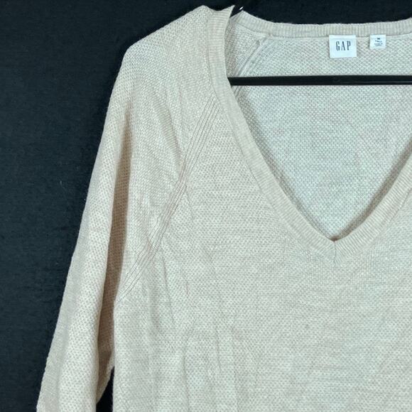 Gap Womens Sweater Cream V Neck Extra Fine Merino Wool Blend Medium Tall - Picture 4 of 12